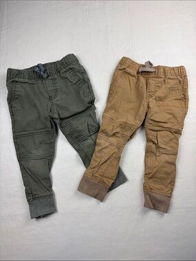 Cat & Jack Olive Green Tan Jogger Pants Set Elastic Drawstring Waist Size 3T